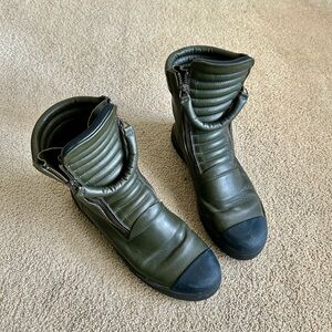 Quilted Olive Green Zip-Front Ankle Booties